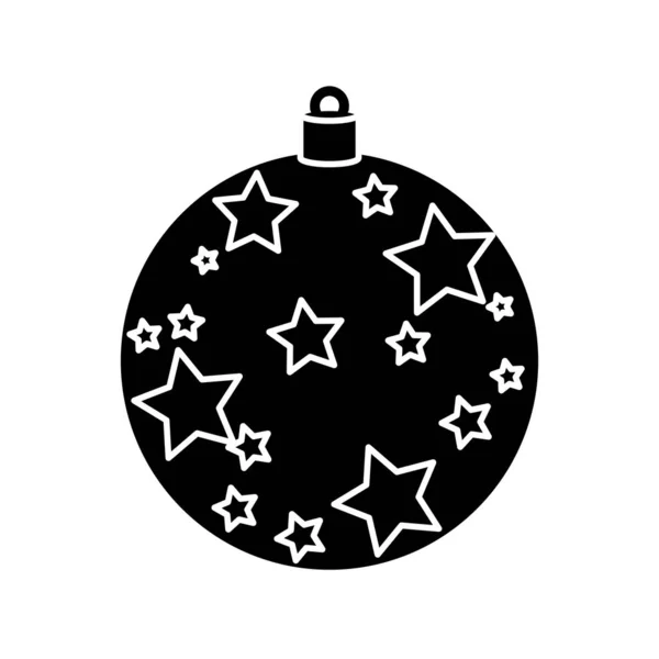 Σιλουέτα από μπάλα Χριστούγεννα με αστέρια διακόσμηση απομονωμένη εικόνα — Διανυσματικό Αρχείο