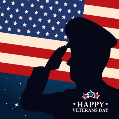 Mutlu gaziler günü, siluet ordu ve bayrak ile kutlanıyor.