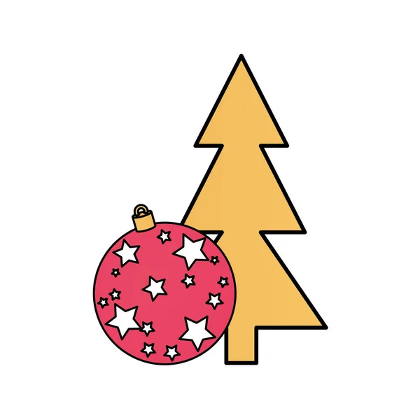 Pino navidad con bola icono aislado — Vector de stock