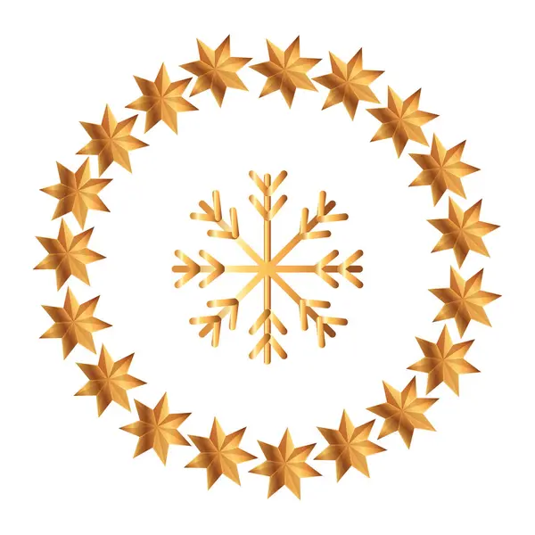 Płatki śniegu Boże Narodzenie z ramą okrągłe gwiazdy — Wektor stockowy