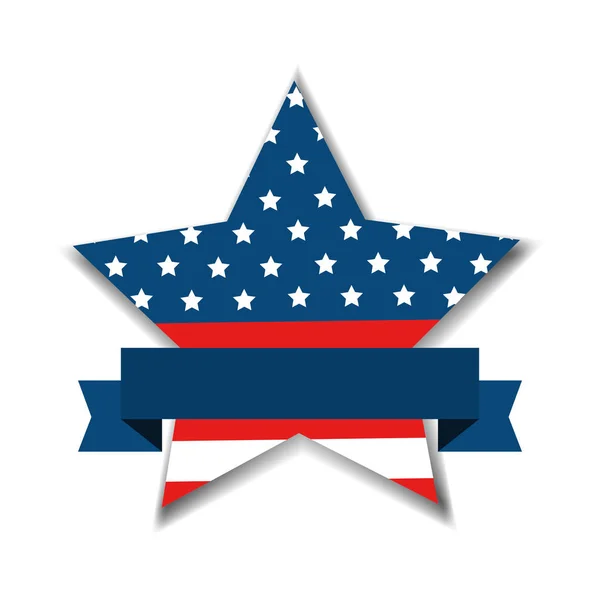 Bandera de los estados unidos en forma de estrella con cinta — Vector de stock