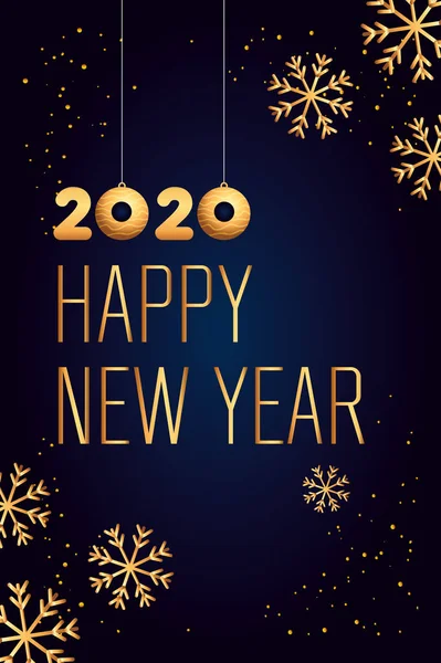 눈송이가 달린 행복 한 신년 2020 년 포스터 — 스톡 벡터