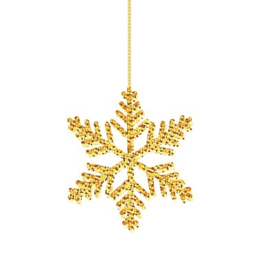 Kar taneleri, izole edilmiş bir ikon asılı Noel 'in altınları.