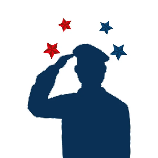 Silhouette of man soldier american with stars — ストックベクタ