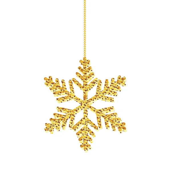 Sněhová vločka zlatá vánoční zavěšení izolované ikony — Stockový vektor