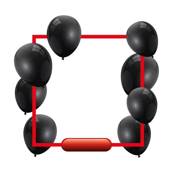 Conjunto de balões de hélio preto com quadro quadrado — Vetor de Stock
