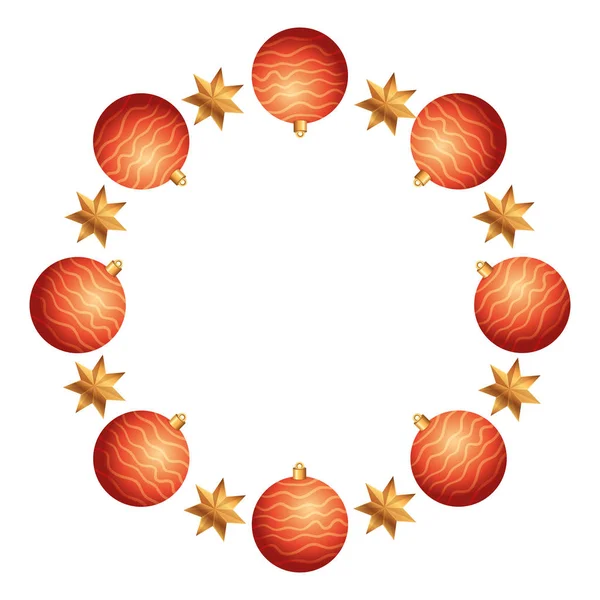 Rahmen rund mit Kugeln und Sternen Weihnachtsdekoration — Stockvektor