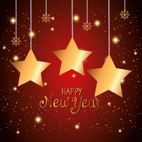 Cartaz de feliz ano novo com estrelas — Vetor de Stock