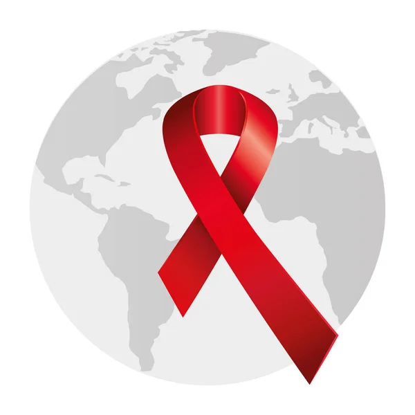 Aids day awareness ribbon with planet earth — Stock Vector