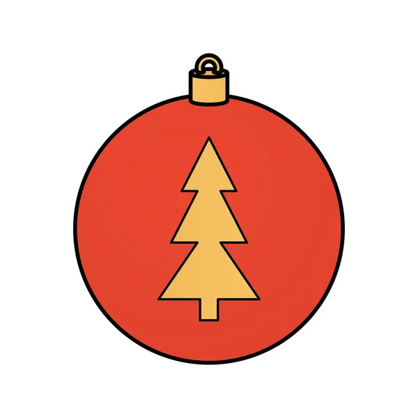 Bola con pino de Navidad icono aislado — Vector de stock