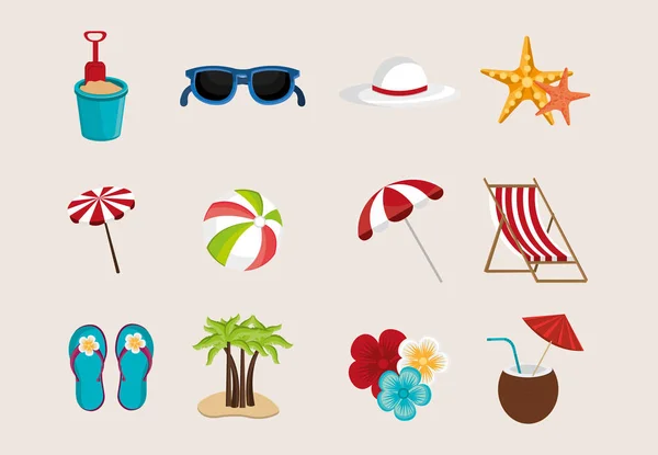 Forfait vacances d'été avec des icônes ensemble — Image vectorielle
