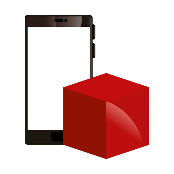 Smartphone device with cube isolated icon — ストックベクタ