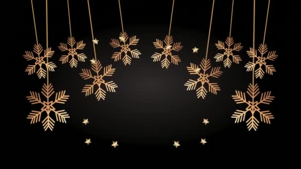 Feliz Navidad tarjeta de oro con copos de nieve — Vídeo de stock