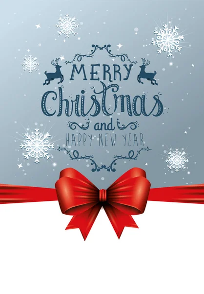 Cartaz de Feliz Natal e feliz ano novo com fita de arco — Vetor de Stock