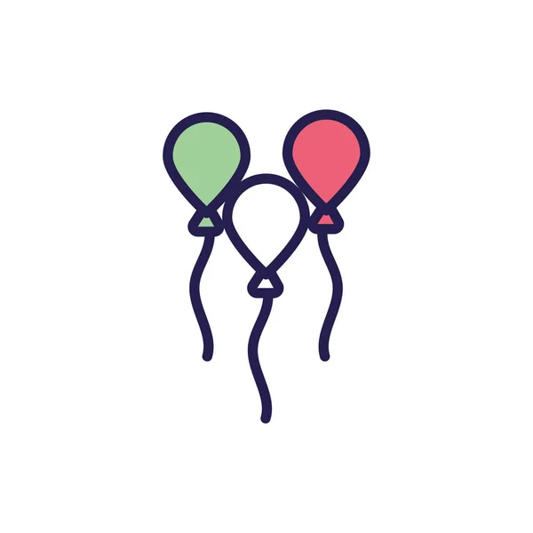 Ballons hélium avec drapeau mexicain couleurs remplissage icône de style — Image vectorielle