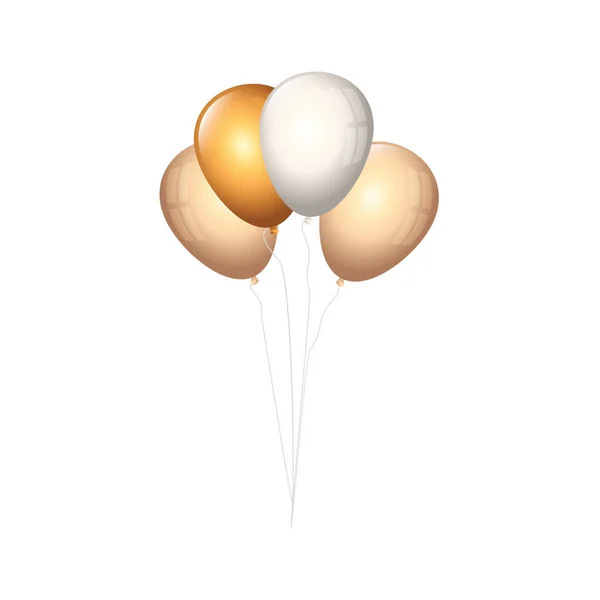 Set of balloons helium golden and white — Stock Vector