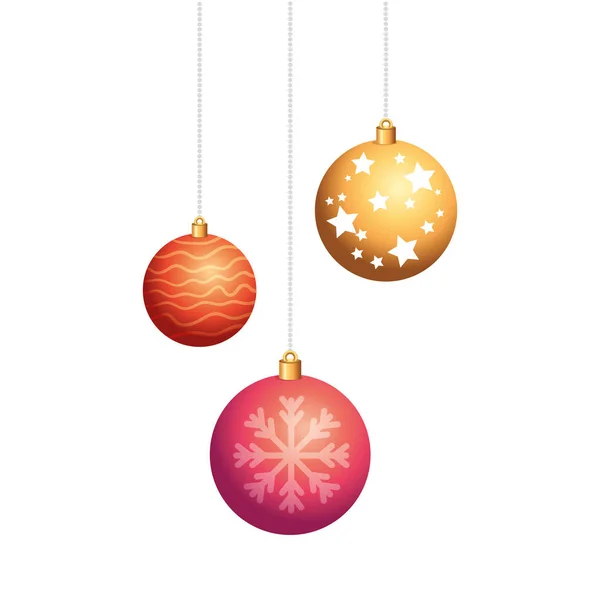 Set van ballen kerst opknoping geïsoleerde pictogram — Stockvector