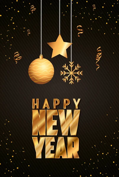 Poster di felice anno nuovo con decorazione — Vettoriale Stock