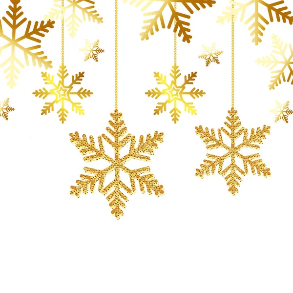 Płatki śniegu złoty Boże Narodzenie wiszące pojedyncze ikony — Wektor stockowy