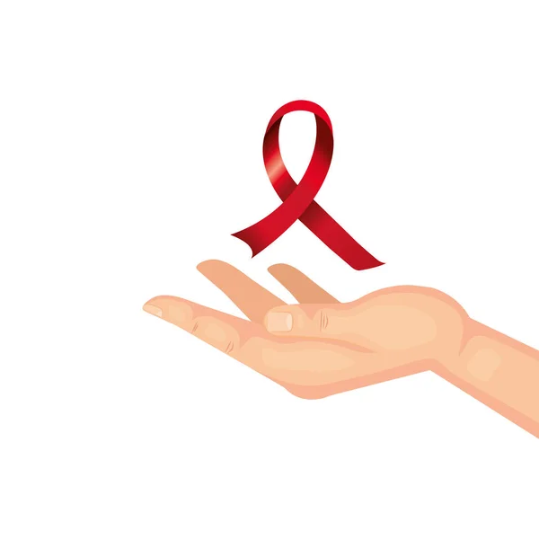 Hand with aids day awareness ribbon — Stock Vector