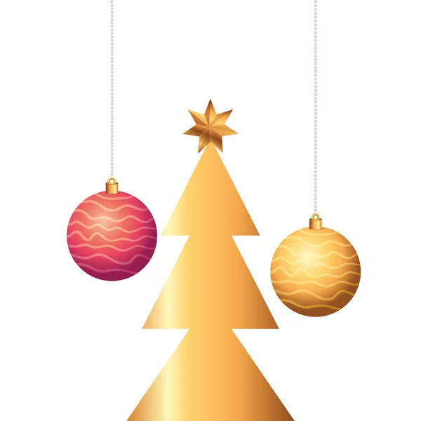 Pino albero di Natale con le palle icona isolata — Vettoriale Stock