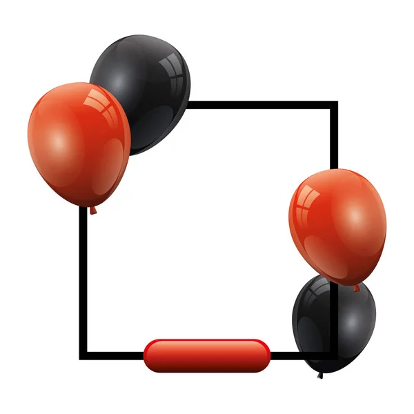 Set Luftballons Helium schwarz und rot mit quadratischem Rahmen — Stockvektor