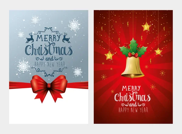 Set-Poster für frohe Weihnachten und ein gutes neues Jahr mit Dekoration — Stockvektor