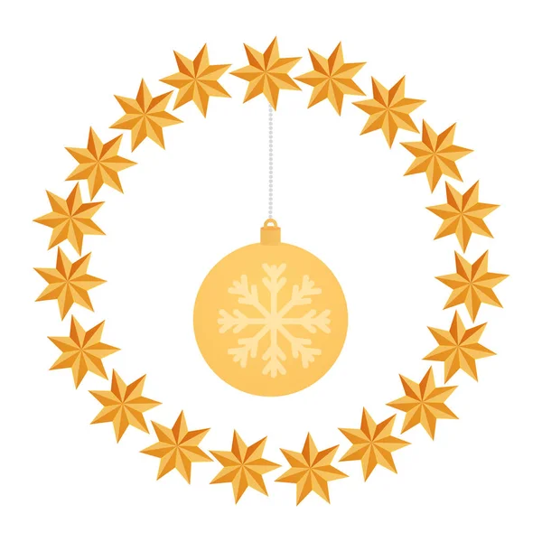雪の結晶がフレーム円形にぶら下がっているボールクリスマス — ストックベクタ