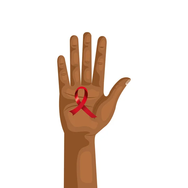 Mano con la cinta de sensibilización del día del sida — Vector de stock