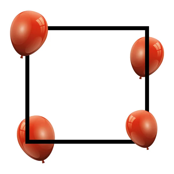 带正方形框架的氦气红色气球组 — 图库矢量图片