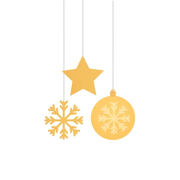 Boll jul med stjärna och snöflingor hängande — Stock vektor
