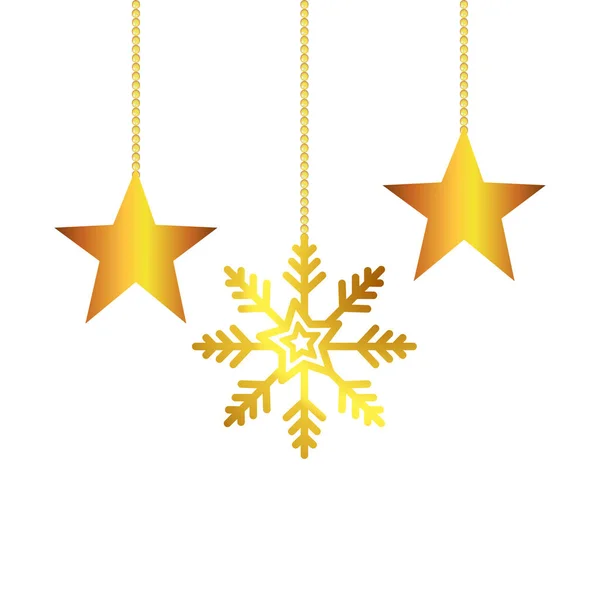 Sneeuwvlok met sterren gouden van Kerstmis opknoping — Stockvector