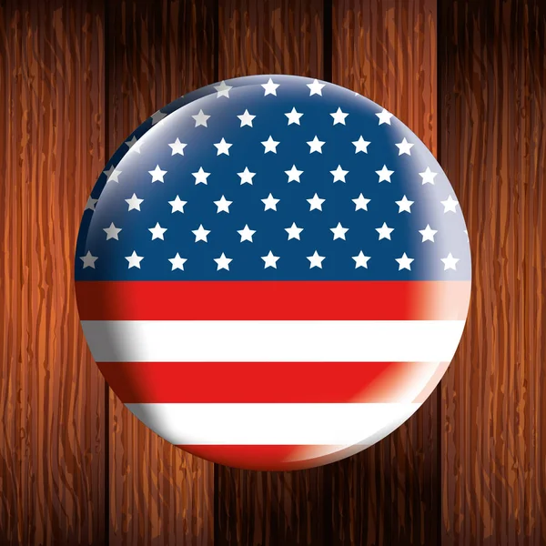 United states flag in frame circular with wooden background — Stock Vector