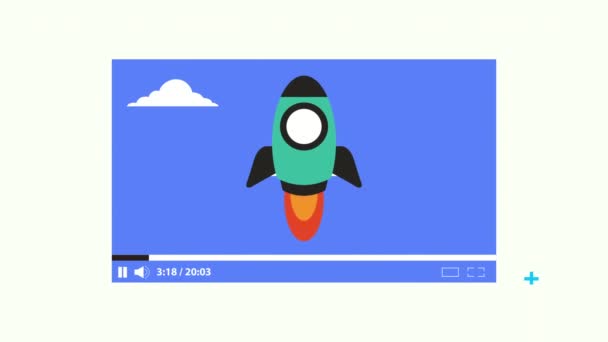 Social-Media-Technologie mit Webseiten-Vorlage und Rakete — Stockvideo