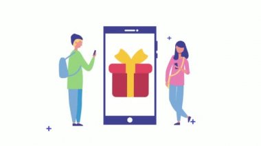 Genç çift akıllı telefonu hediye olarak kullanıyor.