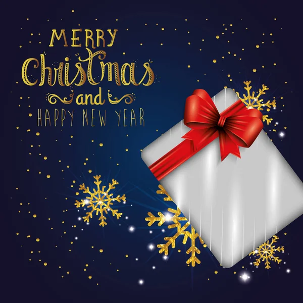 Plakat für frohe Weihnachten und ein gutes neues Jahr mit Geschenkbox — Stockvektor