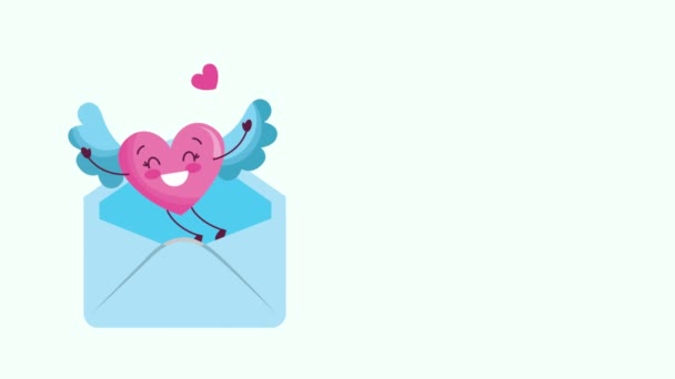 Biglietto di San Valentino con cuore d'amore in busta personaggio — Video Stock