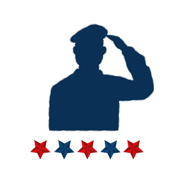 Silueta muže voják Američan s hvězdami — Stockový vektor
