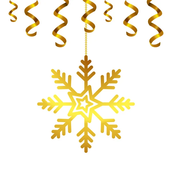 Sneeuwvlok goud van kerst opknoping geïsoleerde pictogram — Stockvector