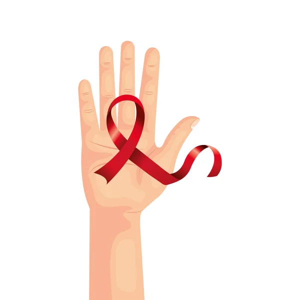 Hand with aids day awareness ribbon — Stock Vector