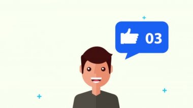 Erkek karakter ve konuşma baloncuğu ile sosyal medya teknolojisi