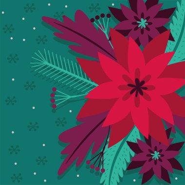 Çiçek bahçeli mutlu noel kartları.