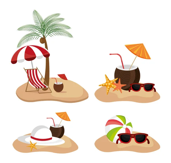 Pacote de férias de verão com ícones definidos —  Vetores de Stock