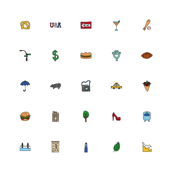 Paquete de iconos de la ciudad de Nueva York conjunto — Vector de stock