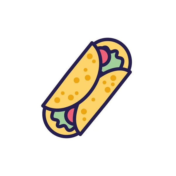 Taco mexicain icône de style de remplissage de nourriture — Image vectorielle