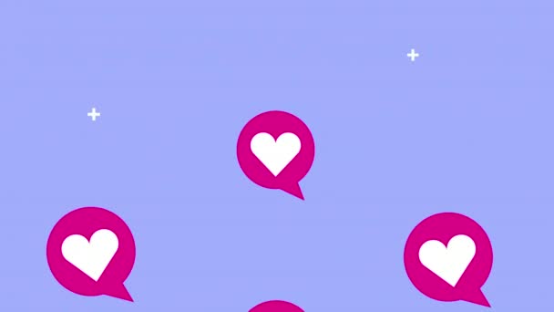 Tecnología de redes sociales con corazones en el habla burbujas lluvia — Vídeos de Stock