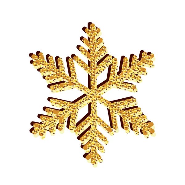 Płatki śniegu złoty Boże Narodzenie odizolowane ikona — Wektor stockowy