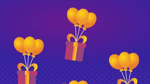 Sale commercial label with gifts and balloons helium — Stock Video