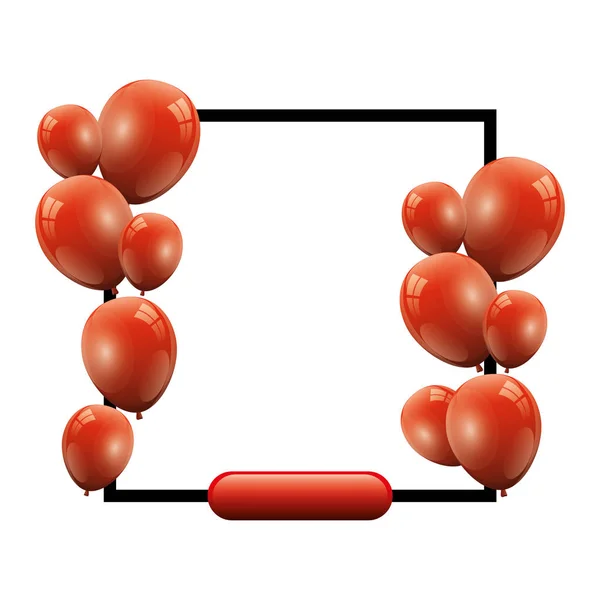 Conjunto de balões de hélio vermelho com quadro quadrado — Vetor de Stock