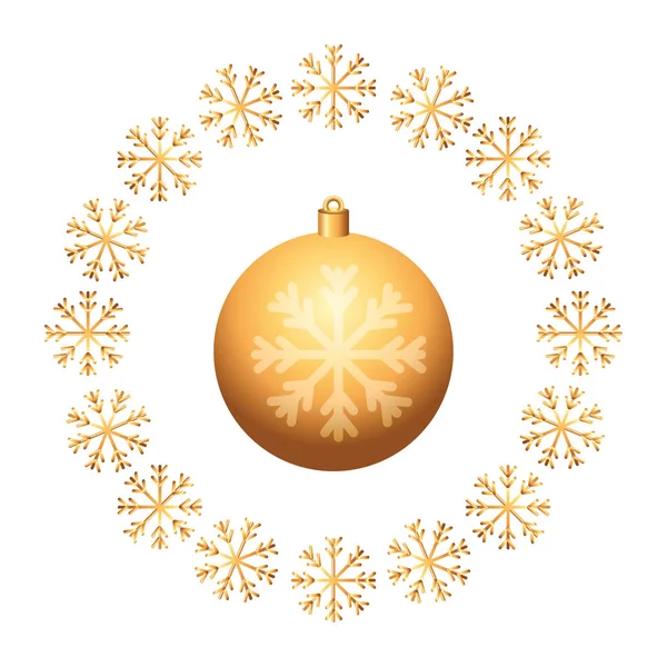 Piłka Boże Narodzenie w ramce okrągłe płatki śniegu — Wektor stockowy